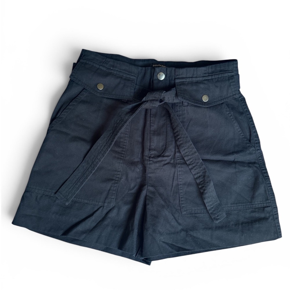 New Banana Republic High Waist Black Shorts Tie Belt Sz 6 NWT